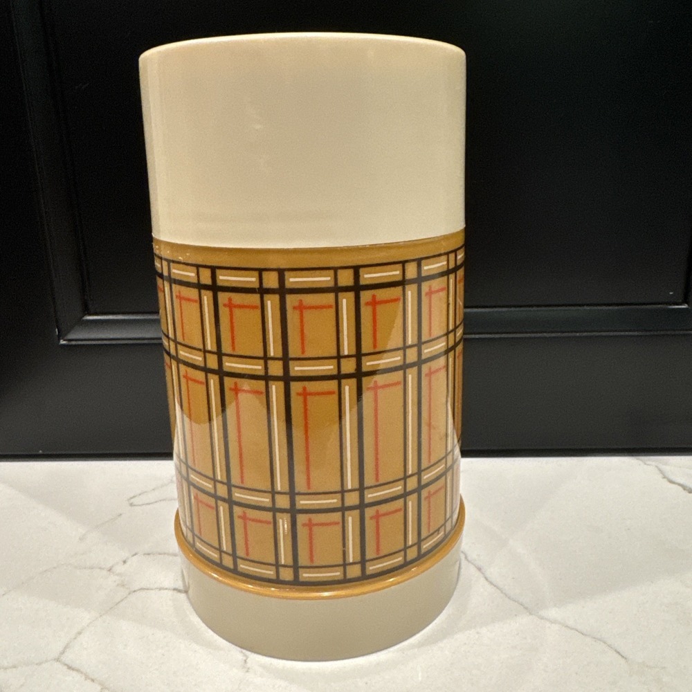 Aladdin Best Buy Vintage Thermos Bottle WM4040 Pint Wide Mouth Plaid Cream